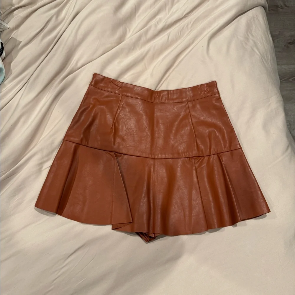Brown Faux Leather Skort - Picture 2 of 3